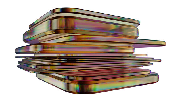 Iridescent Stacked Glass Quadrilaterals Abstract Geometry With Reflective Layers And Soft Gradient
