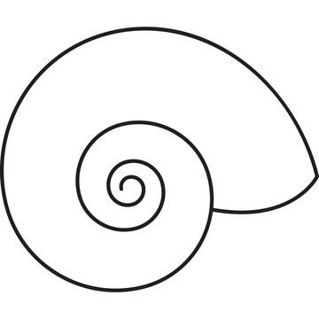 A simple and elegant dark brown outline of a spiral snail shell or ammonite, centered on a solid black background, showcasing minimalist design and natural geometry.