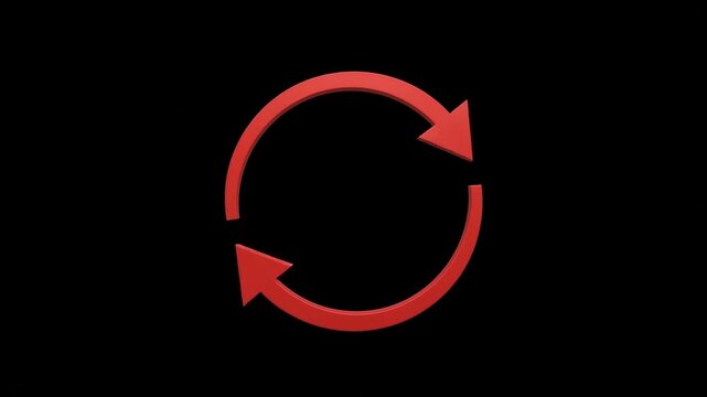 Red refresh icon with rotating arrows on black background rotation