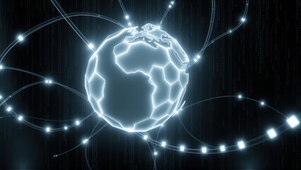 Obraz premium Glowing globe surrounded by digital lines, data streams. Futuristic concept representing global network connections, technology.