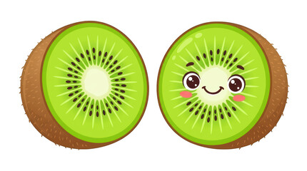 Fototapeta premium Cute cartoon kiwi fruit halves isolated on transparent background