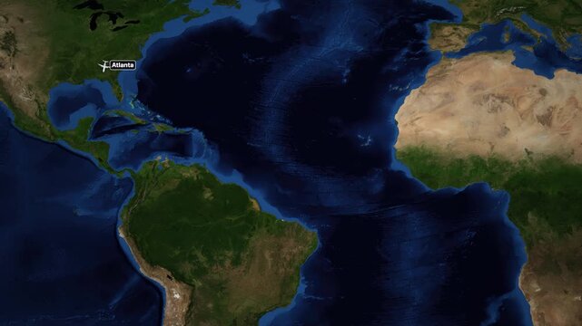 Animated Airplane Flight Path from Atlanta Georgia to Lima Peru