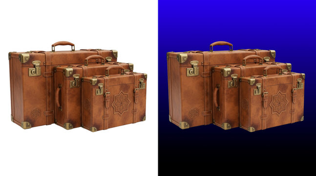 Vintage brown leather suitcases stacked display