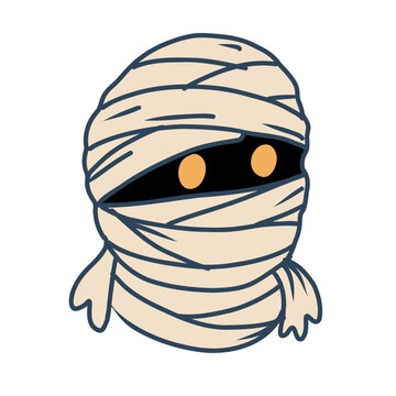 Hand drawn cute cartoon mummy vector illustration isolated on white bakground.
