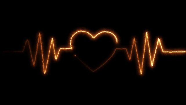 Glowing neon heartbeat ekg pulse line animation on black background, heart rate