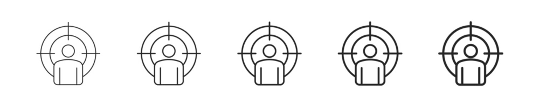 Target Audience vector icon in minimalist line style. Clean editable stroke illustration with geometric design and monochrome appearance, isolated on white background