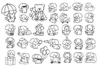 Obraz premium Cute puppy dog characters line art set