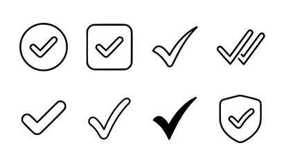 Collection of various hand drawn check mark icons for user interface and forms with selection sign confirm icon approve sign shield icon checklist element © Nadia