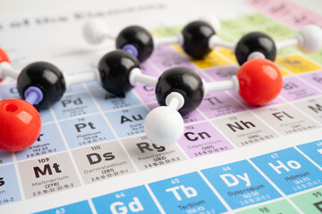 Molecules chemical on a periodic table background. © kanruthai