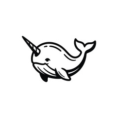 Cute cartoon narwhal with a single horn illustration. © h4kunA