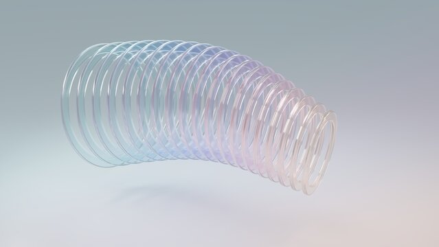 Translucent spiral spring featuring elegant iridescent gradients floating gracefully in minimalist studio lighting to create a modern artistic abstract composition