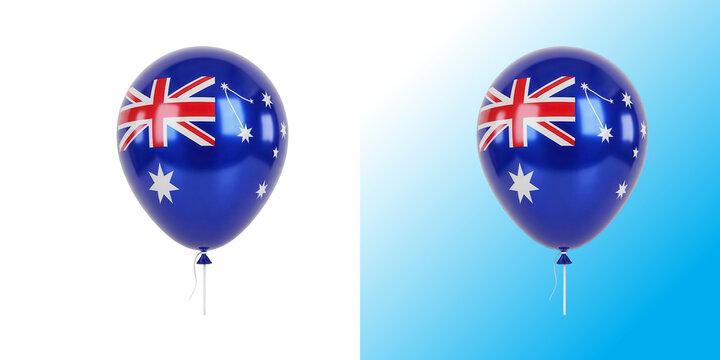 Shiny blue balloon with the australia national flag design isolated on a white background