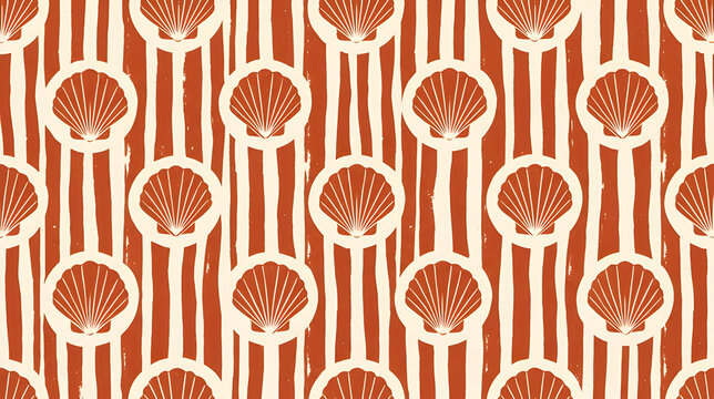 Vintage seashell seamless pattern on striped background vector art for textile and wallpaper