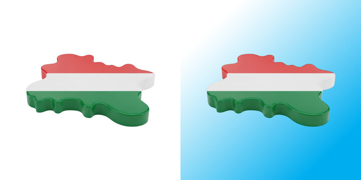 3d map of hungary with national flag colors isolated on a clean white background