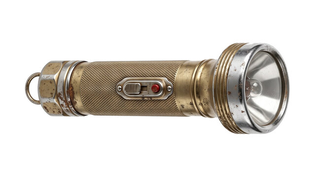 Antique Vintage Metallic Flashlight Torch Isolated PNG Transparent Background