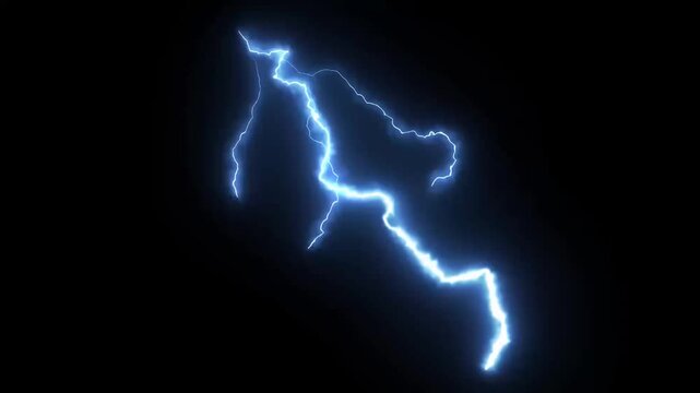 Blue lightning bolt striking downward against black night sky