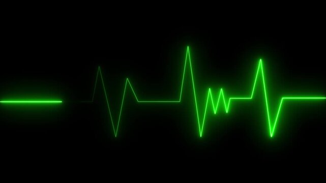 Neon green heartbeat ekg monitor line loop, medical pulse rhythm background