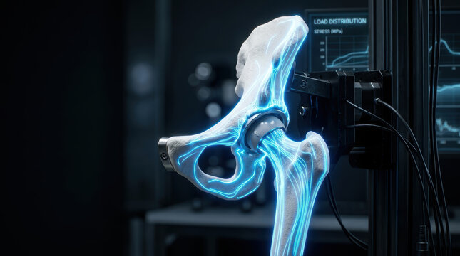 Osteoporosis research using glowing digital hip bone imaging for skeletal biomechanics analysis and medical technology development