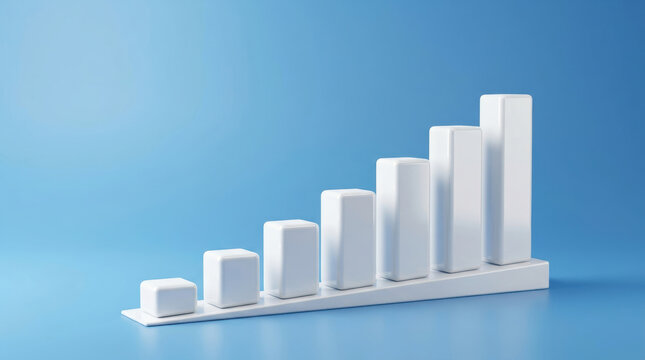 Bone density osteoporosis research concept showing rising white bar chart on blue background