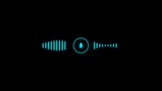 Abstract neon glowing microphone icon with sound waves audio equalizer animation