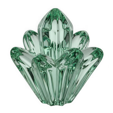 A beautifully crafted green glass clamshell decoration with intricate details isolated on transparent background