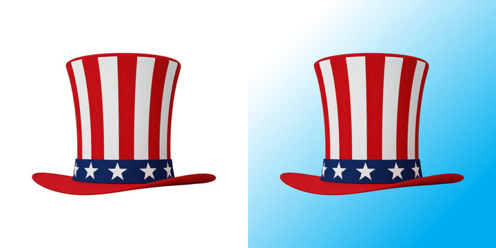 Pixel art style uncle sam top hat with red white and blue stripes isolated on white background