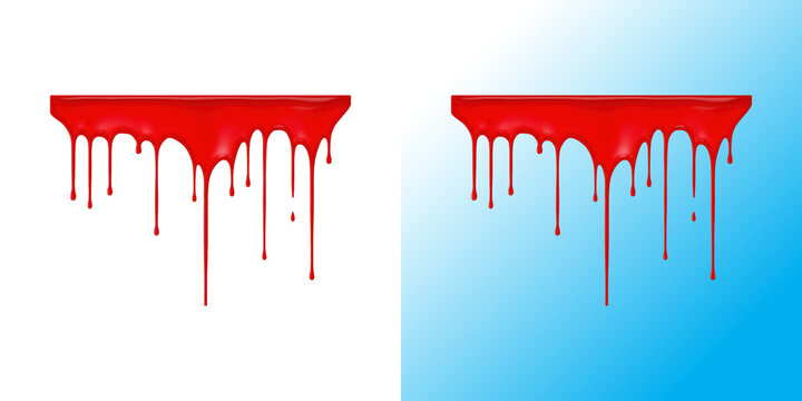 Red paint dripping down from a horizontal line isolated on a clean white background