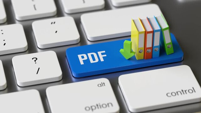 document on the keyboard of a latop, 3d rendering,conceptual image. pdf  download and file download concepts.