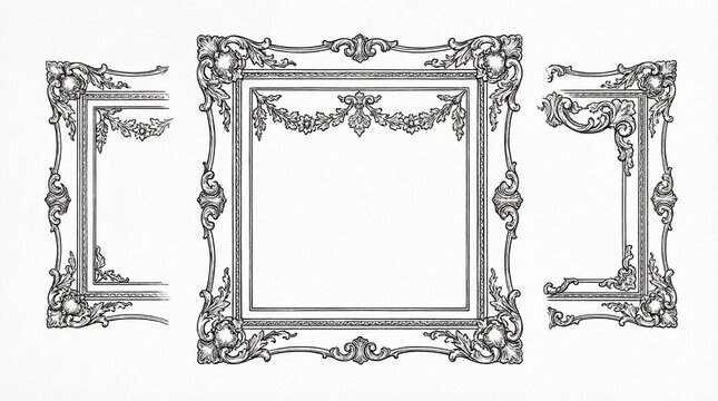 Set of vintage ornamental frames for certificate, invitation, or menu design with decorative borders.