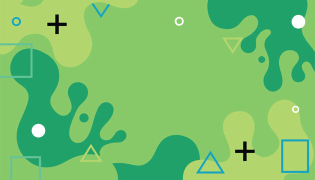 Green liquid abstract background with geometric shapes like crosses and triangles in a fresh camouflage design.