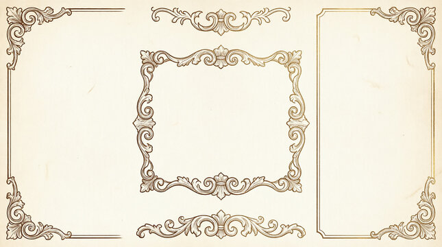 Luxurious vintage frames and ornamental dividers with golden accents.
