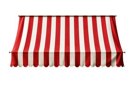 Red and white striped fabric awning isolated on a white background