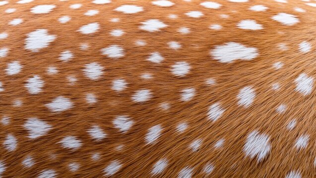 Fawn fur texture showing natural brown and white spotted pattern, an animal skin design close up