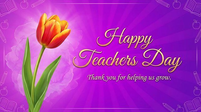 Happy teachers day greeting with red tulip