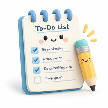 Cute To-Do List with a Happy Pencil: A delightful and whimsical to-do list with a cheerful pencil, inspiring productivity and good habits.