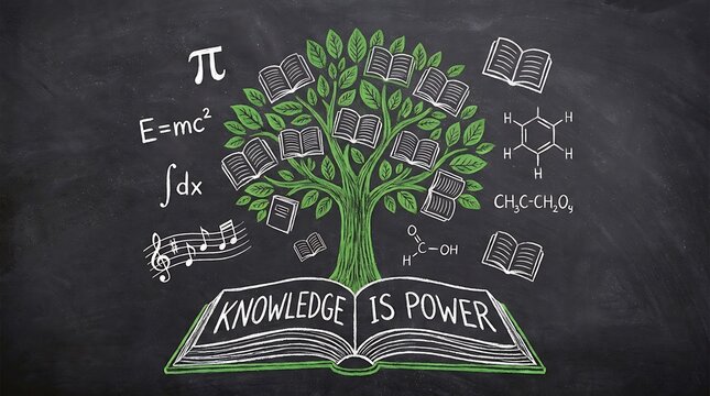 Knowledge tree growing from an open book illustration