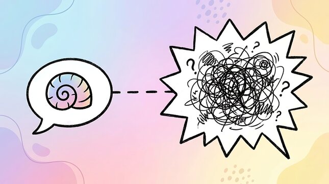 Speech bubble transforming into confused thought explosion