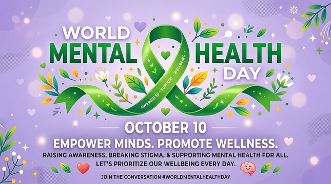 World mental health day colorful awareness ribbon poster