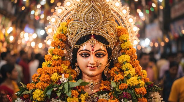 A vibrant and detailed depiction of goddess durga during the joyous durga puja festival showcasing the rich cultural heritage of india