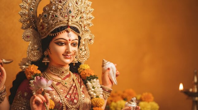 A stunning depiction of goddess durga showcasing her divine beauty and power during the vibrant durga puja festival celebrations