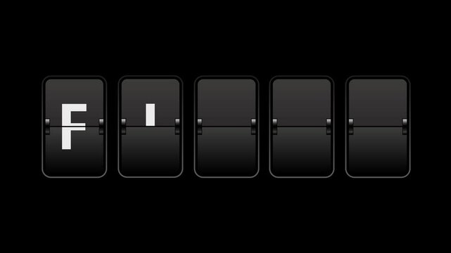 Flip text animation of a board showing the word fight with transparent background video & looping alpha channel.