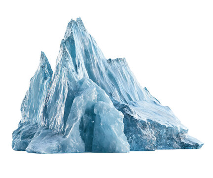 Large jagged iceberg isolated on white background with sharp crystalline texture