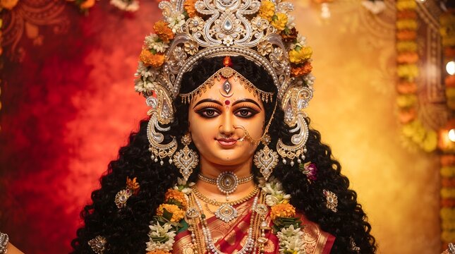 A breathtaking depiction of goddess durga radiating divine power and grace during the auspicious durga puja festival celebrations