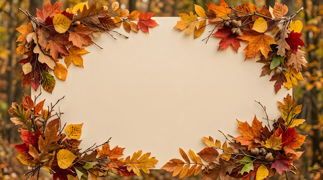 Autumn leaves frame with blank space for text or design