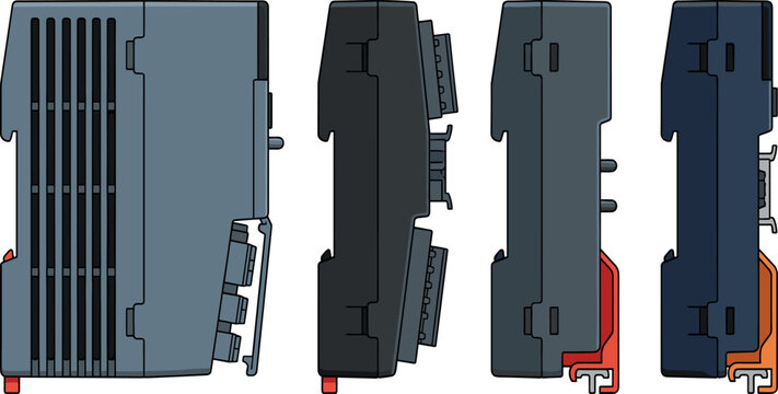 Programmable Logic Controller PLC Modules and DIN Rail Mounting Hardware Vector Set