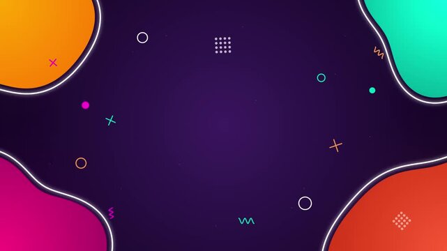 Vibrant abstract memphis style motion background, with floating geometric, shapes and colorful, liquid