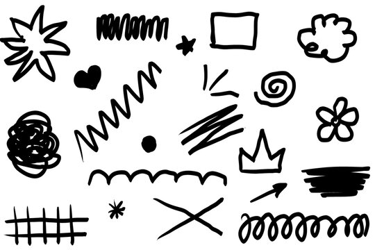 Set of hand-drawn doodle elements, abstract black sketches
