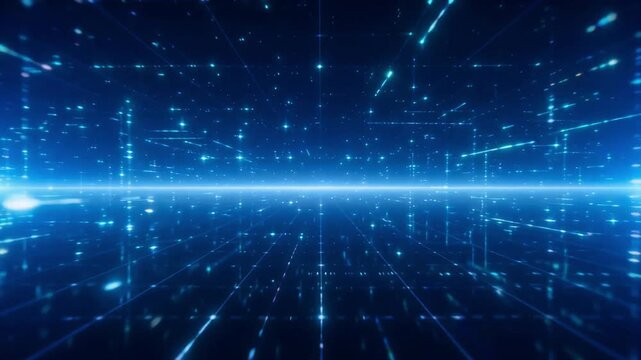 Glowing digital grid lines moving through cyberspace in this fast paced abstract motion light video footage