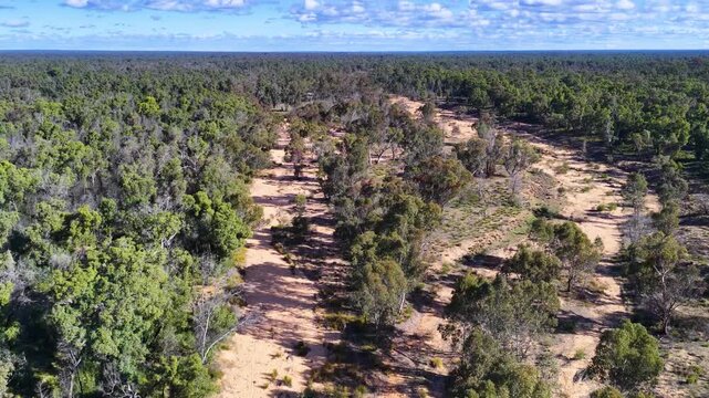 Aerial View of a Dry Sandy Creek Bed in the Australian Bush