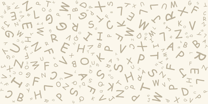 Abstract seamless pattern with scattered hand drawn alphabet letters